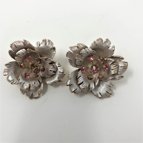 (SOLD)Gold & Frosted Silver Purple Trembler Brooch - Picture 4 of 6